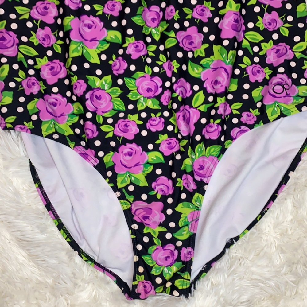 OP Purple Rose Black White Polka Dot One Piece Bathing Suit Size XXL - Picture 5 of 10